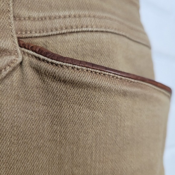 Lauren Jeans Co Ralph Lauren Tan Denim Skirt Leather Trim Pockets Size 12 - Picture 2 of 12